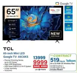 Incredible Connection TCL 65-inch Mini LED Google TV-65C6KS offer