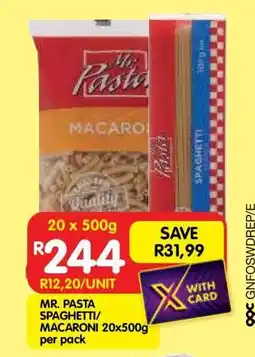 Shoprite MR. PASTA SPAGHETTI/MACARONI 20x500g per pack offer