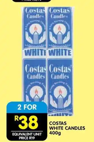 Shoprite COSTAS WHITE CANDLES 400g offer