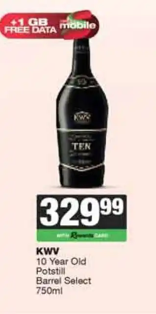 Spar Tops KWV 10 Year Old Potstill Barrel Select 750ml offer