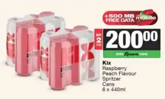Spar Tops Kix Raspberry Peach Flavour Spritzer Cans offer