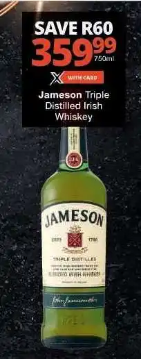 Checkers Jameson Triple Distilled Irish Whiskey offer