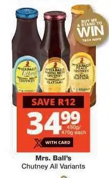 Checkers MRS. BALL'S CHUTNEY all variants offer