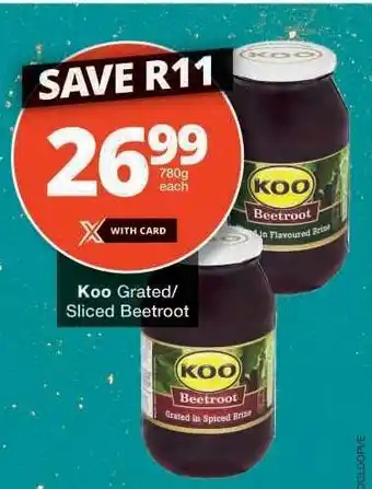 Checkers KOO Grated/Sliced Beetroot offer
