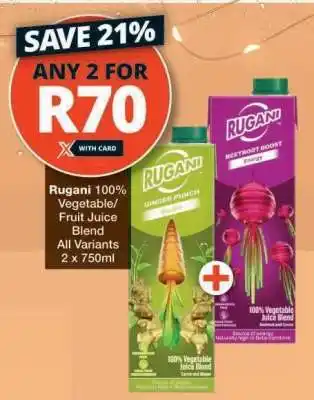 Checkers Rugani 100% Vegetable/Fruit Juice Blend offer