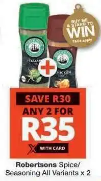 Checkers Robertsons Spice/Seasoning All Variants x 2 offer
