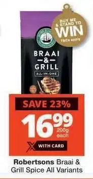 Checkers ROBERTSONS BRAAI & GRILL SPICE all variants offer