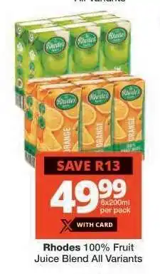 Checkers RHODES 100% FRUIT JUICE BLEND all variants offer