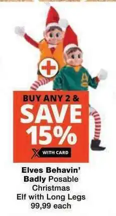 Checkers Elves Behavin' Badly Posable Christmas Elf with Long Legs offer