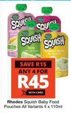 Checkers Rhodes Squish Baby Food Pouches offer