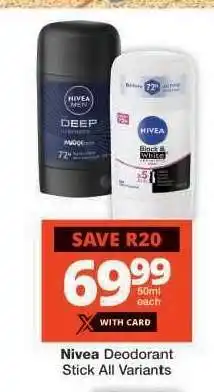 Checkers Nivea Deodorant Stick All Variants offer