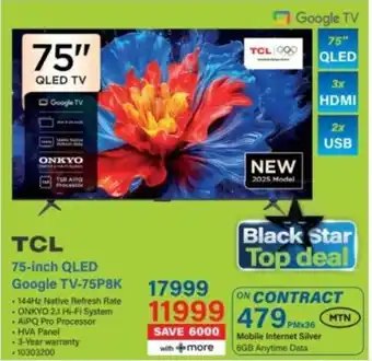 Incredible Connection TCL 75-inch QLED Google TV-75P8K offer