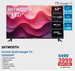 Incredible Connection SKYWORTH 43-inch QLED Google TV-43E5520H offer