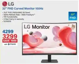 Incredible Connection LG 32" FHD Curved Monitor 100Hz offer