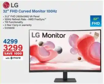 Incredible Connection LG 32" FHD Curved Monitor 100Hz offer