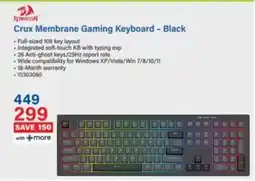 Incredible Connection REDRAGON Crux Membrane Gaming Keyboard Black offer