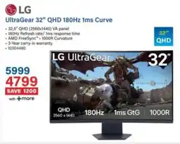 Incredible Connection LG UltraGear 32" QHD 180Hz 1ms Curve offer