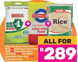 Game Super Sun Super Maize Meal, Snowflake Cake Wheat Flour, Econo Rice offer
