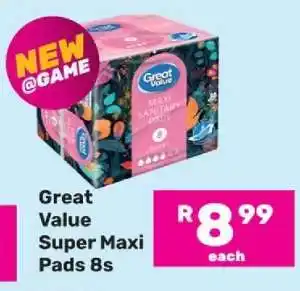 Game Great Value Super Maxi Pads 8s offer