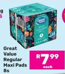 Game Great Value Regular Maxi Pads 8s offer