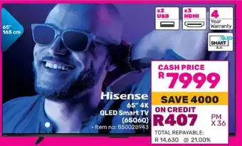 Game Hisense 65 4K QLED Smart TV (65Q60) offer