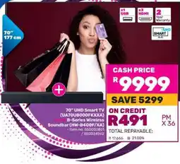 Game 70 UHD Smart TV (UA70U8000FKXXA) PLUS B-Series Wireless Soundbar (HW-B400F/XA) offer