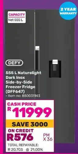 Game DEFY 555 L Naturelight Dark Inox Side-by-Side Freezer Fridge (DFF647) offer