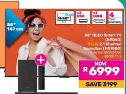 Game 58 QLED Smart TV (58Q6Q) PLUS 2.1 Channel Soundbar (HS1800) offer