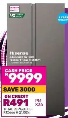 Game Hisense 543 L Side-by-Side Freezer Fridge (H680SIT) offer