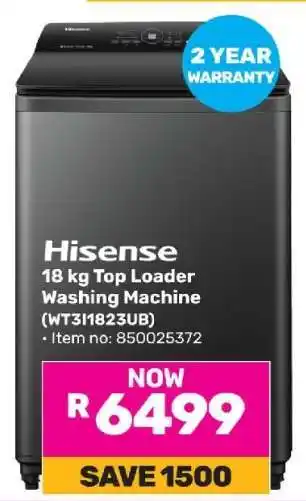 Game Hisense 18 kg Top Loader Washing Machine (WT31I823UB) offer