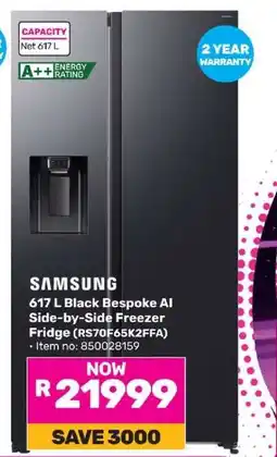 Game Samsung 617 L Black Bespoke AI Side-by-Side Freezer Fridge offer