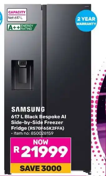 Game Samsung 617 L Black Bespoke AI Side-by-Side Freezer Fridge offer
