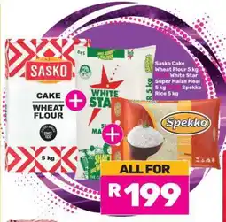 Game Sasko Cake Wheat Flour 5 kg + White Star Super Maize Meal 5 kg + Spekko Rice 5 kg offer