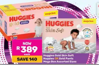 Game Huggies Gold Skin Soft Nappies OR Gold Pants Mega Box Assorted Sizes offer