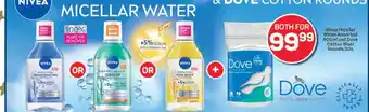 Pick n Pay Nivea Micellar Water Assorted 400ml and Dove Cotton Wool Rounds 30s offer
