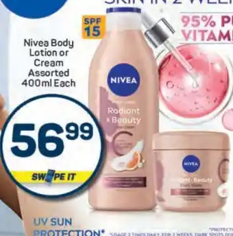 Pick n Pay Nivea Body Lotion or Cream Assorted 400ml Each offer