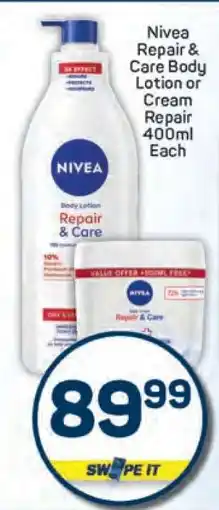 Pick n Pay Nivea Repair & Care Body Lotion or Cream Repair 400ml Each offer