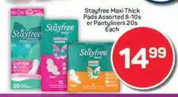 Pick n Pay Stayfree Maxi Thick Pads Assorted 8-10s or Pantyliners 20s offer