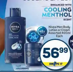 Pick n Pay Nivea Men Body Lotion or Cream Assorted 400ml Each offer