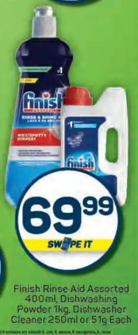 Pick n Pay Finish Rinse Aid Assorted 400ml, Dishwashing Powder 1kg, Dishwasher Cleaner 250ml or 51g Each offer