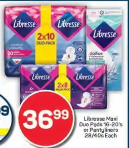 Pick n Pay Libresse Maxi Duo Pads 16-20's or Pantyliners 28/40s Each offer