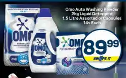 Pick n Pay Omo Auto Washing Powder 2kg Liquid Detergent 1.5 Litre Assorted or Capsules 14s Each offer