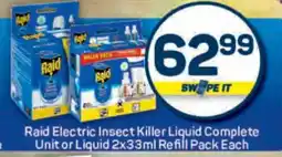 Pick n Pay Raid Electric Insect Killer Liquid Complete Unit or Liquid 2x33ml Refill Pack Each offer