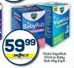 Pick n Pay Vicks VapoRub 50ml or Baby Rub 45g Each offer