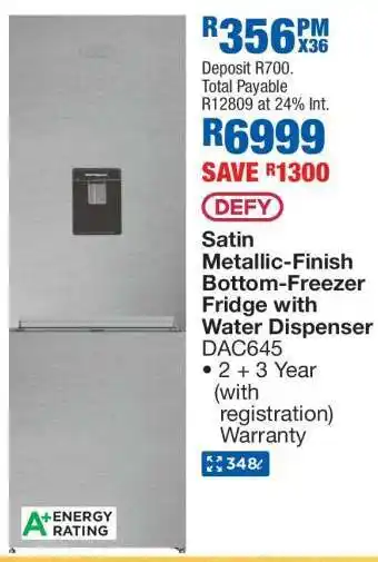 OK Furniture DEFY Satin Metallic-Finish Bottom-Freezer Fridge with Water Dispenser DAC645 offer