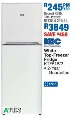 OK Furniture White Top-Freezer Fridge KTF518/2 offer