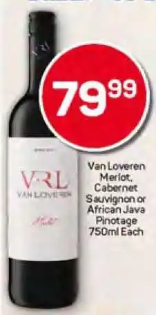 Pick n Pay Van Loveren Merlot, Cabernet Sauvignon or African Java Pinotage 750ml Each offer