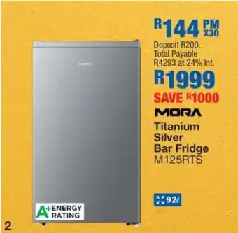 OK Furniture MORA Titanium Silver Bar Fridge M125RTS offer