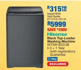OK Furniture Hisense Black Top-Loader Washing Machine WT3W1622UB offer