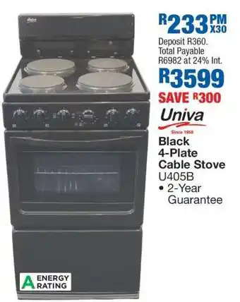 OK Furniture Univa Black 4-Plate Cable Stove U405B offer